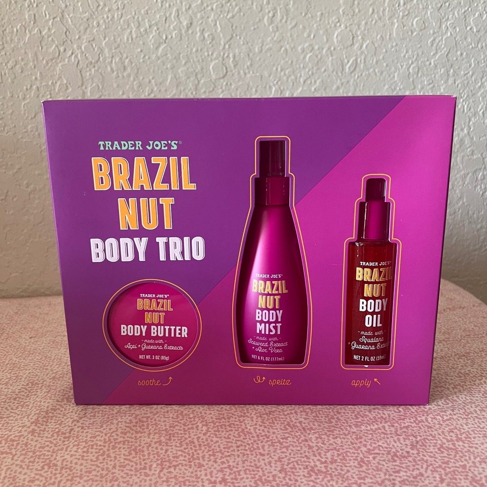 Trader Joe's Brazil Nut Body Trio Set Body Butter Mist Oil Limited Edition NEW